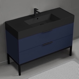 Bathroom Vanity Modern Bathroom Vanity, Navy Blue, Black Ceramic Sink, 48 Inch, Free Standing Nameeks DERIN439